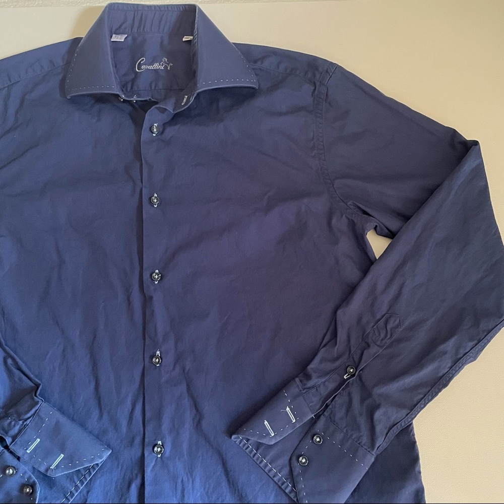 CAVALLINI Men's 100% Cotton Blue Long Sleeve Shirt Size 15 1/2